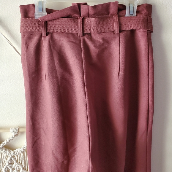 Pink High Waisted Belted Ankle Dress Pants - Picture 6 of 6